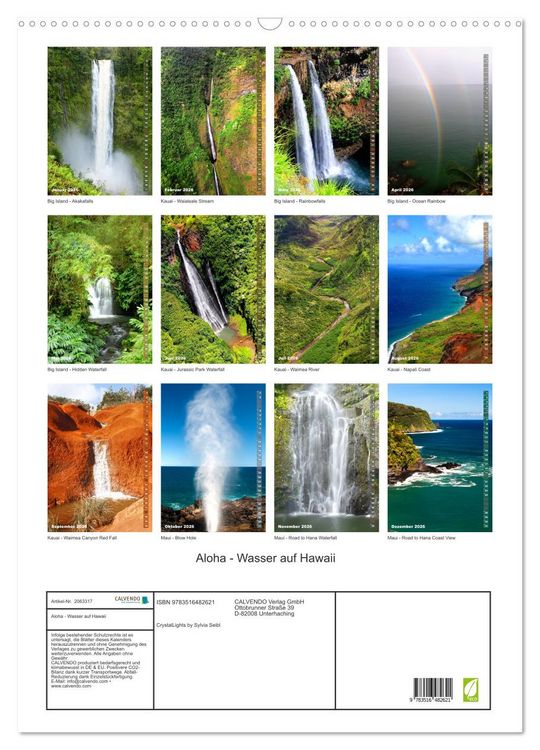 Produktbild: Aloha - Wasser auf Hawaii (Wandkalender 2026 DIN A2 hoch), CALVENDO Monatskalender