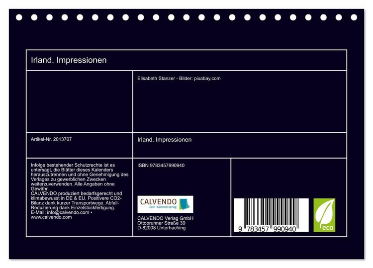 Produktbild: Irland. Impressionen (Tischkalender 2026 DIN A5 quer), CALVENDO Monatskalender