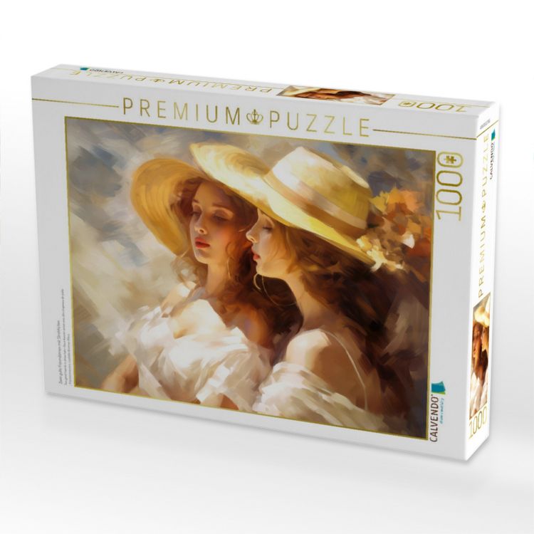 Produktbild: CALVENDO Puzzle Zwei gute Freundinnen mit Strohh&uuml;ten | 1000 Teile Lege-Gr&ouml;&szlig;e 64x48cm Foto-Puzzle f&uuml;r gl&uuml;ckliche Stunden