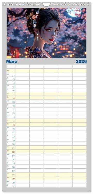 Produktbild: Familienplaner 2026 - Fantasie Asia-Girls mit 5 Spalten (Wandkalender, 21 x 45 cm) CALVENDO