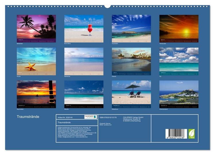 Produktbild: Traumstr&auml;nde (hochwertiger Premium Wandkalender 2026 DIN A2 quer), Kunstdruck in Hochglanz