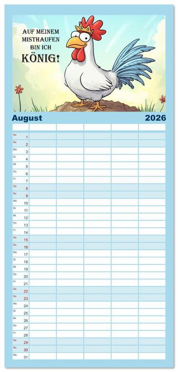 Produktbild: Familienplaner 2026 - Verr&uuml;cktes H&uuml;hnervolk mit 5 Spalten (Wandkalender, 21 x 45 cm) CALVENDO