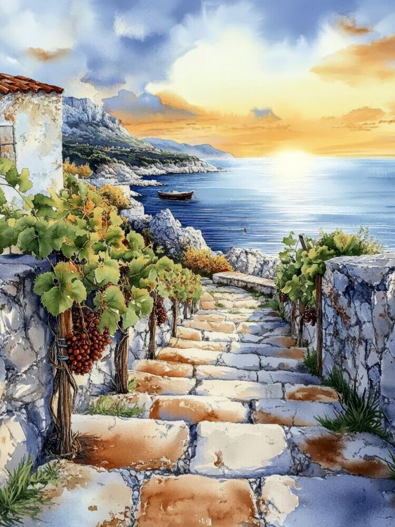 Produktbild: CALVENDO Puzzle Weinreben schm&uuml;cken den Weg an die K&uuml;ste | 1000 Teile Lege-Gr&ouml;&szlig;e 64x48cm Foto-Puzzle f&uuml;r gl&uuml;ckliche Stunden