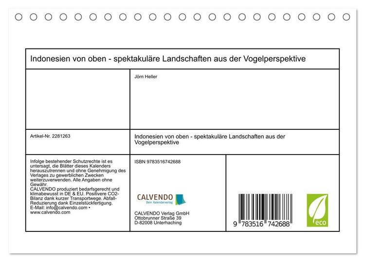 Produktbild: Indonesien von oben - spektakul&auml;re Landschaften aus der Vogelperspektive (Tischkalender 2026 DIN A5 quer), CALVENDO Monatskalender