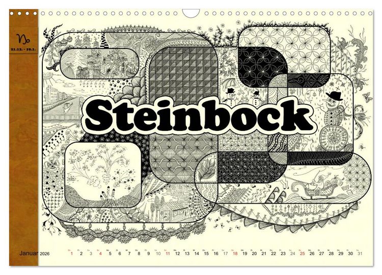 Produktbild: Tangle-Art, Sternzeichen mal anders (Wandkalender 2026 DIN A3 quer), CALVENDO Monatskalender