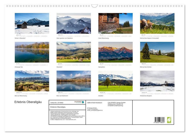 Produktbild: Erlebnis Oberallg&auml;u (Wandkalender 2026 DIN A2 quer), CALVENDO Monatskalender