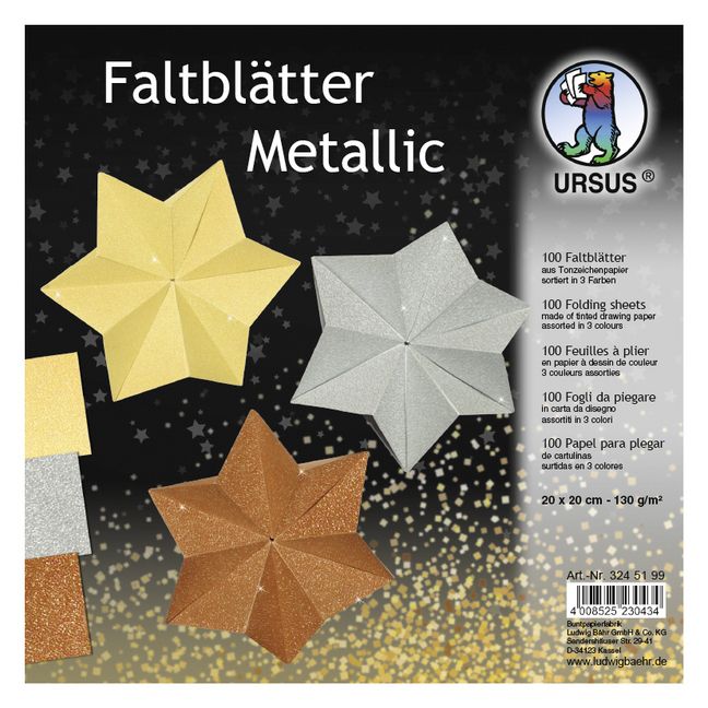 Produktbild: URSUS Tonzeichenpapier-Faltbl&auml;tter "Metallic", 20 x 20 cm