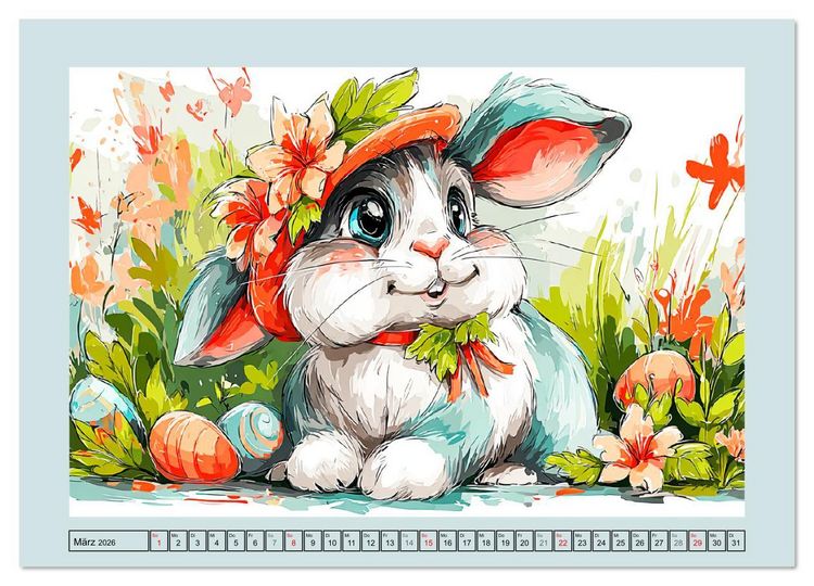 Produktbild: Kaninchen im Gl&uuml;ck. Entz&uuml;ckende Cartoons von s&uuml;&szlig;en Hasen (Wandkalender 2026 DIN A4 quer), CALVENDO Monatskalender