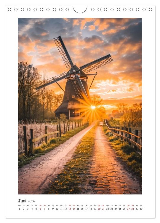 Produktbild: Windm&uuml;hlen - Zauberhaft mit einer KI in Szene gesetzt (Wandkalender 2026 DIN A4 hoch), CALVENDO Monatskalender
