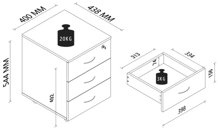 Produktbild: Holz Rollcontainer B&uuml;rom&ouml;bel 3 Schubladen Baula L