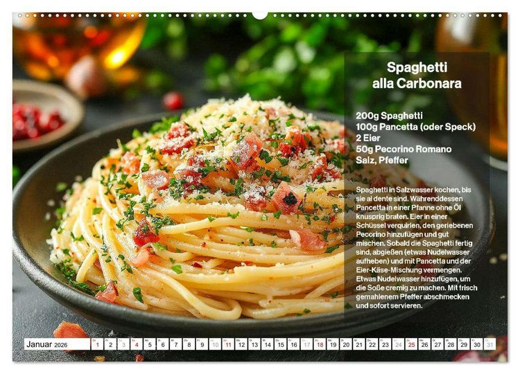 Produktbild: Italienische Spaghetti Rezepte - Leckere So&szlig;en f&uuml;r jeden Monat (hochwertiger Premium Wandkalender 2026 DIN A2 quer), Kunstdruck in Hochglanz