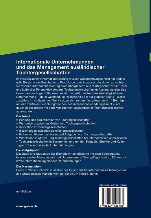 Produktbild: Internationale Unternehmungen und das Management ausl&auml;ndischer Tochtergesellschaften