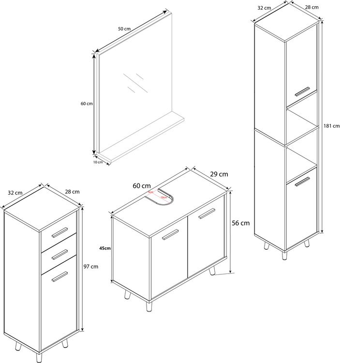 Produktbild: 4-tlg. Komplett Badm&ouml;bel Badschrank Set Landos l