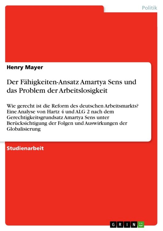Produktbild: Der F&auml;higkeiten-Ansatz Amartya Sens und das Problem der Arbeitslosigkeit