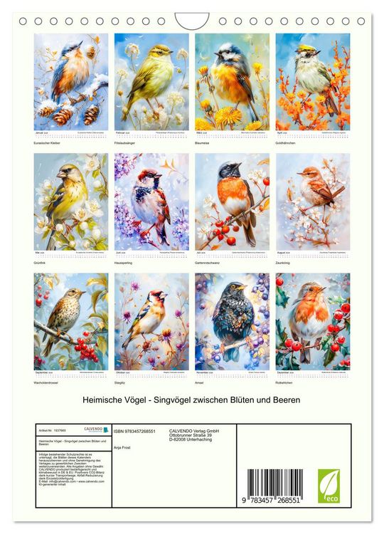 Produktbild: Heimische V&ouml;gel - Singv&ouml;gel zwischen Bl&uuml;ten und Beeren (Wandkalender 2026 DIN A4 hoch), CALVENDO Monatskalender