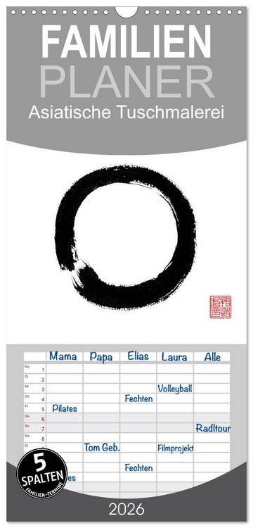 Produktbild: Familienplaner 2026 - Asiatische Tuschmalerei mit 5 Spalten (Wandkalender, 21 x 45 cm) CALVENDO