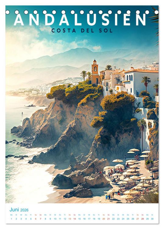 Produktbild: Andalusien - Old School Poster Style (Tischkalender 2026 DIN A5 hoch), CALVENDO Monatskalender