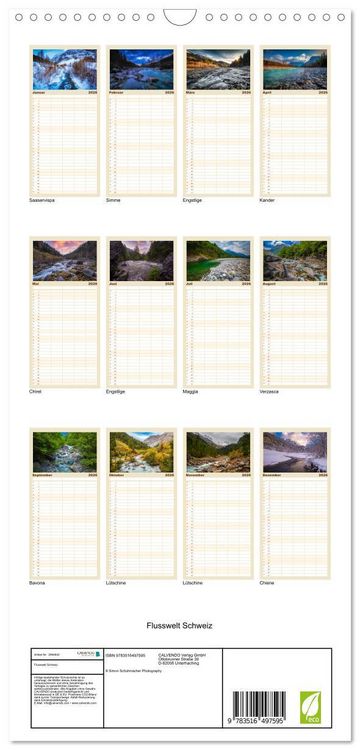 Produktbild: Familienplaner 2026 - Flusswelt Schweiz mit 5 Spalten (Wandkalender, 21 x 45 cm) CALVENDO