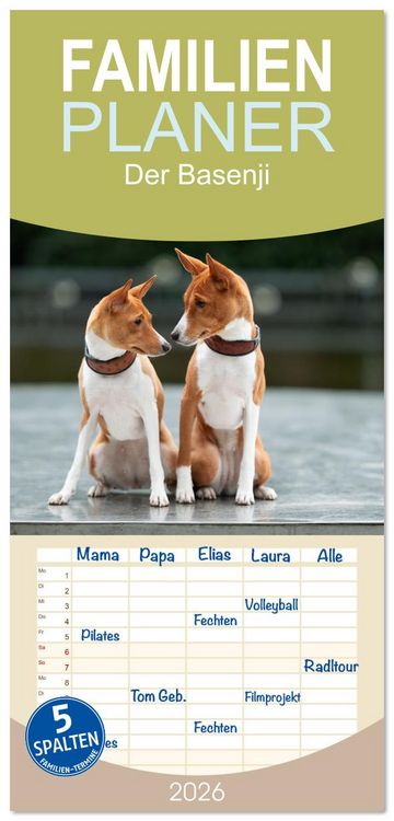 Produktbild: Familienplaner 2026 - Der Basenji mit 5 Spalten (Wandkalender, 21 x 45 cm) CALVENDO