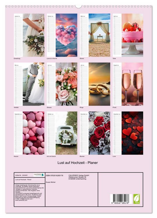 Produktbild: Lust auf Hochzeit - Planer (hochwertiger Premium Wandkalender 2026 DIN A2 hoch), Kunstdruck in Hochglanz