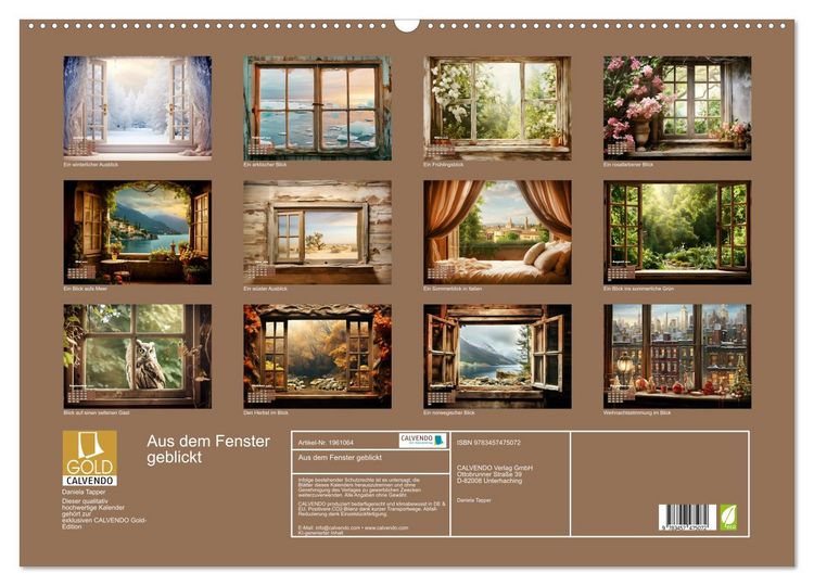 Produktbild: Aus dem Fenster geblickt (Wandkalender 2026 DIN A2 quer), CALVENDO Monatskalender