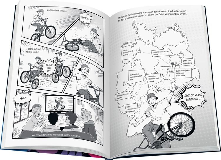 Produktbild: Chris B&ouml;hm: Never give up! - Das coole Stark- und Mitmachbuch von BMX-Profi Chris B&ouml;hm