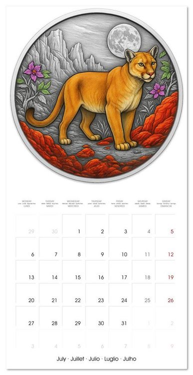 Produktbild: Silver Coin Big Cats (Wall Calendar 2026 12 &times; 12 Inch) CALVENDO 12 Month Wall Calendar