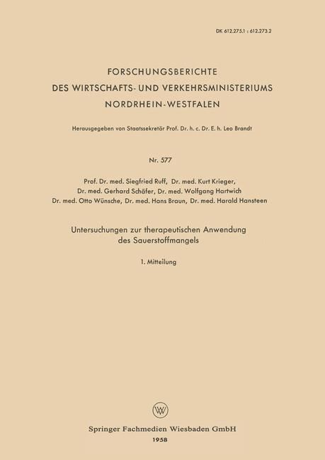 Produktbild: Untersuchungen zur therapeutischen Anwendung des Sauerstoffmangels