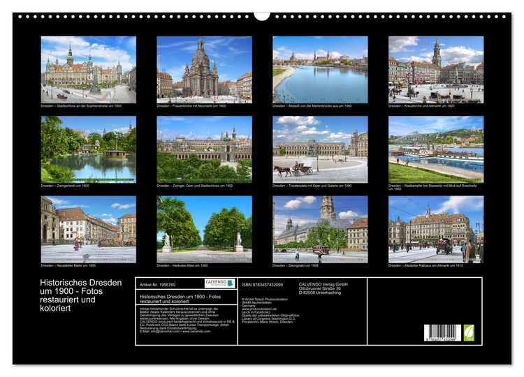 Produktbild: Historisches Dresden um 1900 - Fotos restauriert und koloriert (Wandkalender 2026 DIN A2 quer), CALVENDO Monatskalender