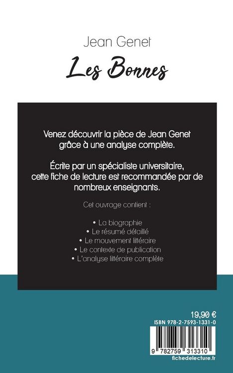 Produktbild: Les Bonnes de Jean Genet (fiche de lecture et analyse compl&egrave;te de l'&iquest;uvre)