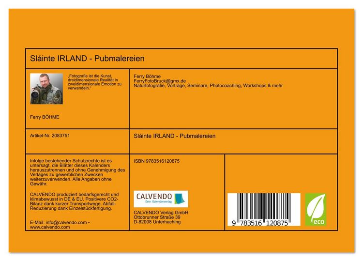 Produktbild: Sl&aacute;inte IRLAND - Pubmalereien (Tischkalender 2026 DIN A5 quer), CALVENDO Monatskalender