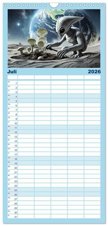 Produktbild: Familienplaner 2026 - Aliens auf Tour mit 5 Spalten (Wandkalender, 21 x 45 cm) CALVENDO