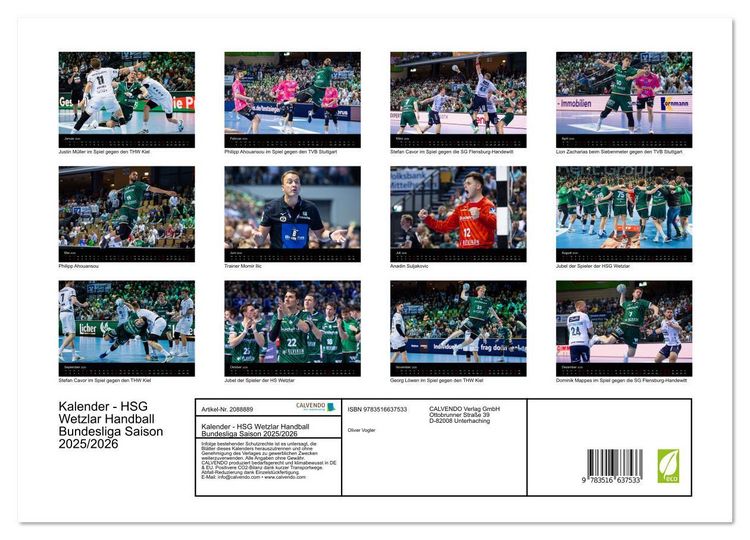 Produktbild: Kalender - HSG Wetzlar Handball Bundesliga Saison 2025/2026 (Wandkalender 2026 DIN A3 quer), CALVENDO Monatskalender