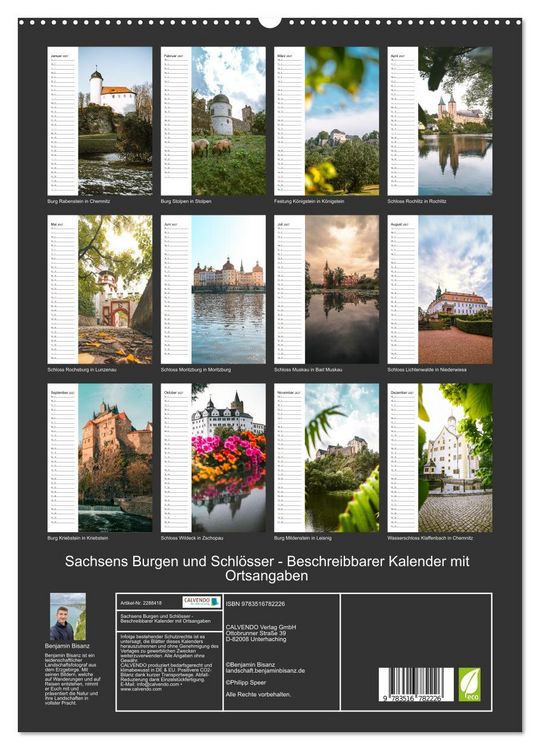 Produktbild: Sachsens Burgen und Schl&ouml;sser - Beschreibbarer Kalender mit Ortsangaben (hochwertiger Premium Wandkalender 2027 DIN A2 hoch), Kunstdruck in Hochglanz