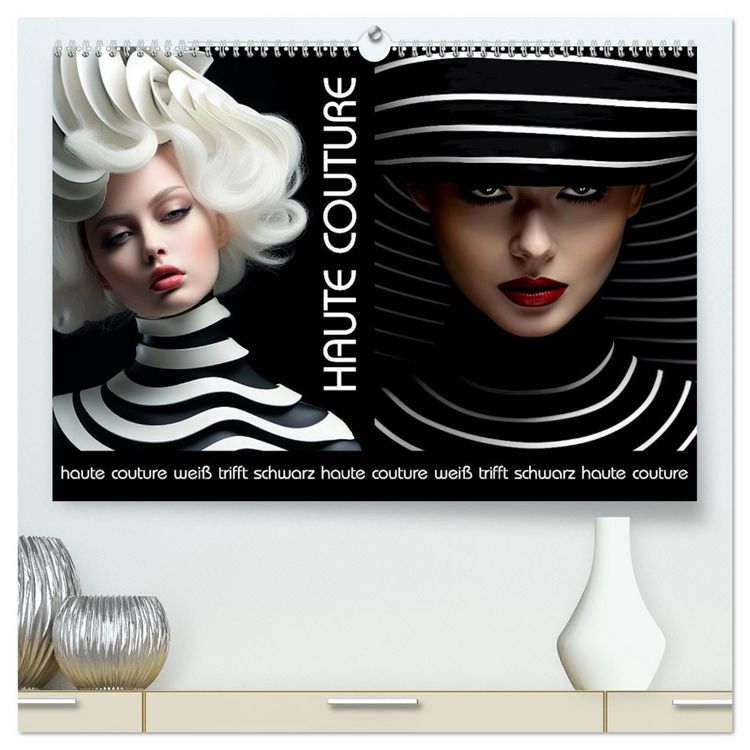 Produktbild: Haute Couture - Wei&szlig; trifft Schwarz (hochwertiger Premium Wandkalender 2026 DIN A2 quer), Kunstdruck in Hochglanz