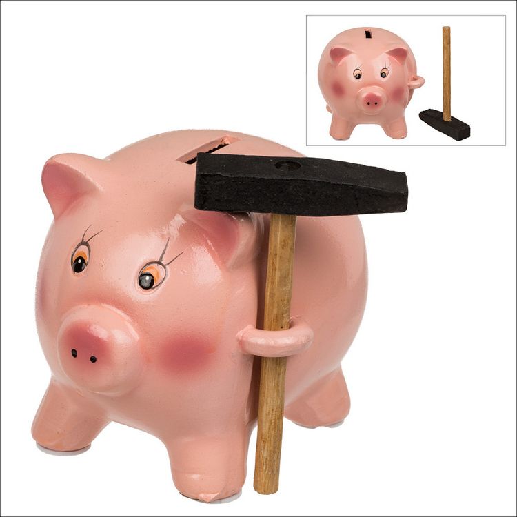 Produktbild: Spardose Schwein mit Hammer aus Keramik, ca. 15 cm
