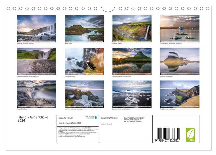 Produktbild: Island - Augenblicke 2026 (Wandkalender 2026 DIN A4 quer), CALVENDO Monatskalender