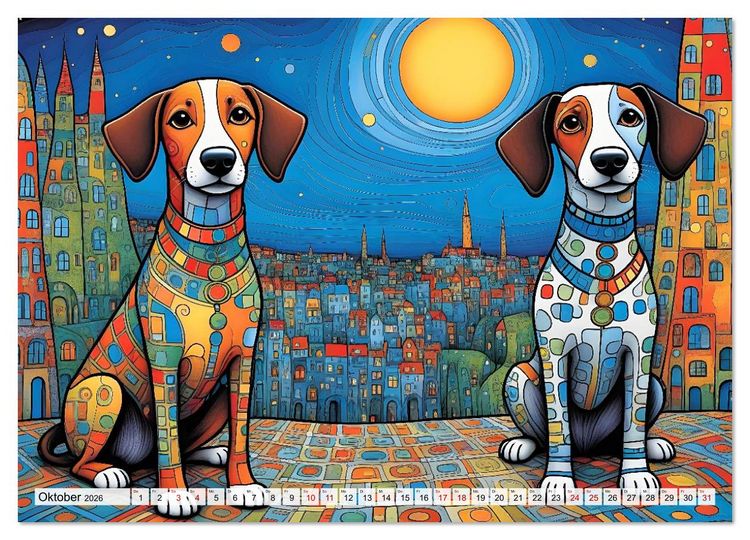 Produktbild: Bunte Hundebande (hochwertiger Premium Wandkalender 2026 DIN A2 quer), Kunstdruck in Hochglanz