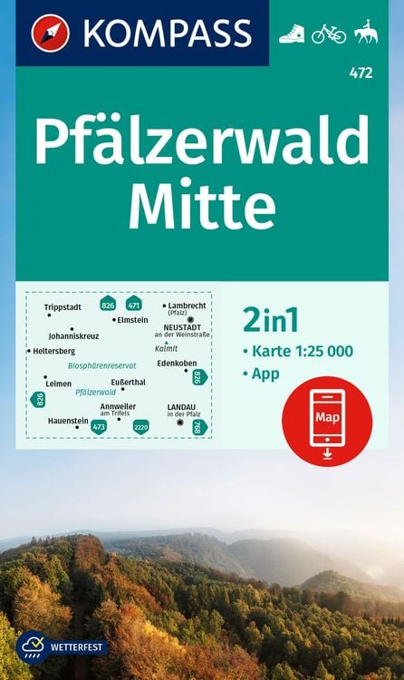 Produktbild: KOMPASS Wanderkarte 472 Pfälzerwald Mitte 1:25.000