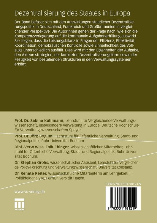 Produktbild: Dezentralisierung des Staates in Europa
