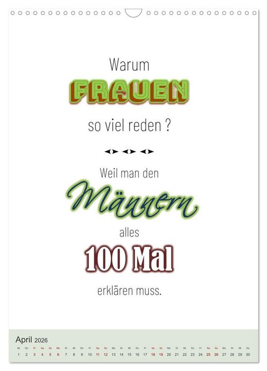 Produktbild: Was Mann &uuml;ber Frau wissen sollte und umgekehrt ... (Wandkalender 2026 DIN A3 hoch), CALVENDO Monatskalender