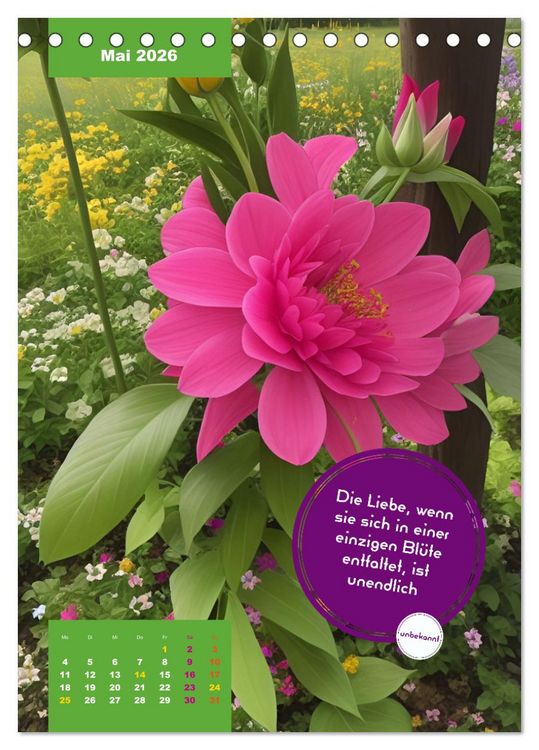 Produktbild: Verr&uuml;ckt nach BLUMEN Artwork - Farben - Zitate (Tischkalender 2026 DIN A5 hoch), CALVENDO Monatskalender