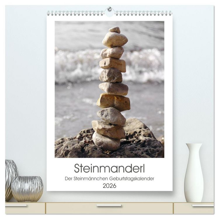 Produktbild: Steinmanderl - Der Steinm&auml;nnchen Geburtstagskalender (hochwertiger Premium Wandkalender 2026 DIN A2 hoch), Kunstdruck in Hochglanz
