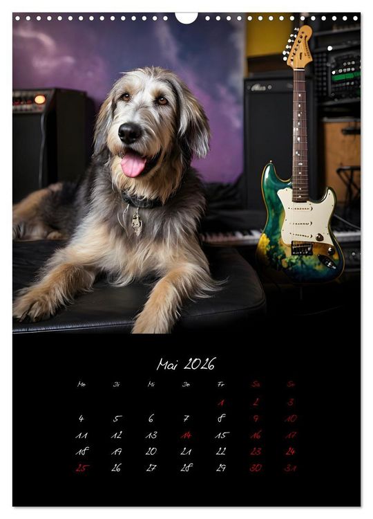 Produktbild: Gitarren und Hunde mit Herz (Wandkalender 2026 DIN A3 hoch), CALVENDO Monatskalender