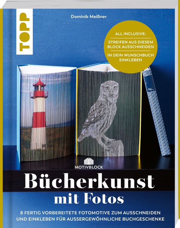 Produktbild: Motivblock - B&uuml;cherkunst mit Fotos. In Streifen geschnittene Fotos in ein Buch geklebt ergeben ein beeindruckendes Bild