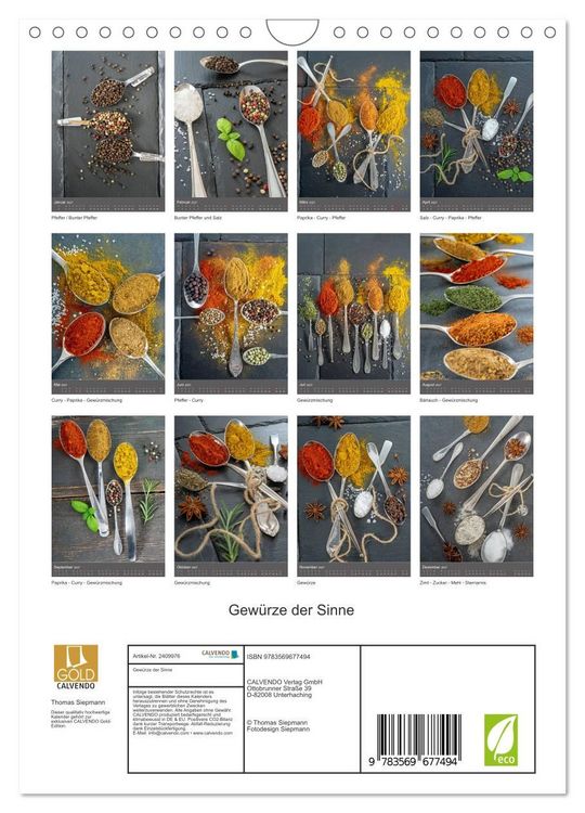 Produktbild: Gew&uuml;rze der Sinne (Wandkalender 2027 DIN A4 hoch), CALVENDO Monatskalender