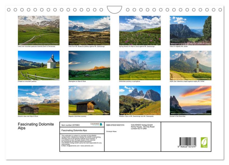 Produktbild: Fascinating Dolomite Alps (Wall Calendar 2026 DIN A4 landscape), CALVENDO 12 Month Wall Calendar