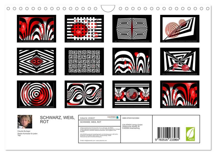 Produktbild: SCHWARZ, WEI&szlig;, ROT (Wandkalender 2026 DIN A4 quer), CALVENDO Monatskalender