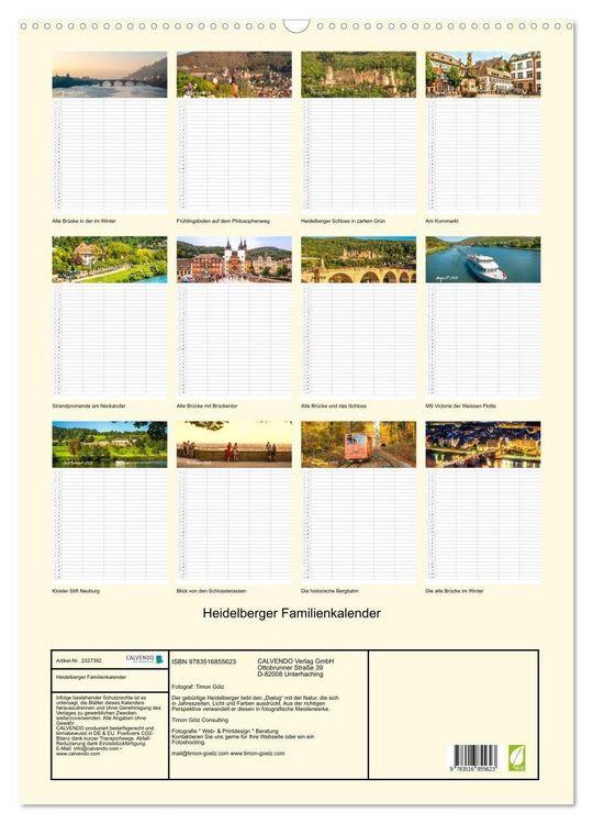 Produktbild: Heidelberger Familienkalender (Wandkalender 2027 DIN A2 hoch), CALVENDO Monatskalender