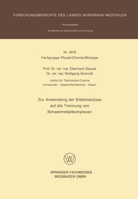 Produktbild: Zur Anwendung der Elektrodialyse auf die Trennung von Schwermetallkomplexen